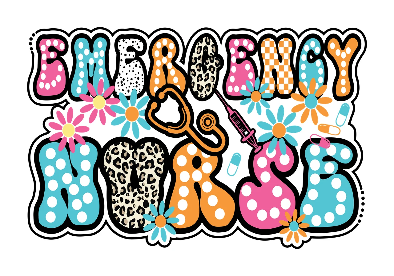 Emergency Nurse Bubble Letter Typography lettering spelling words