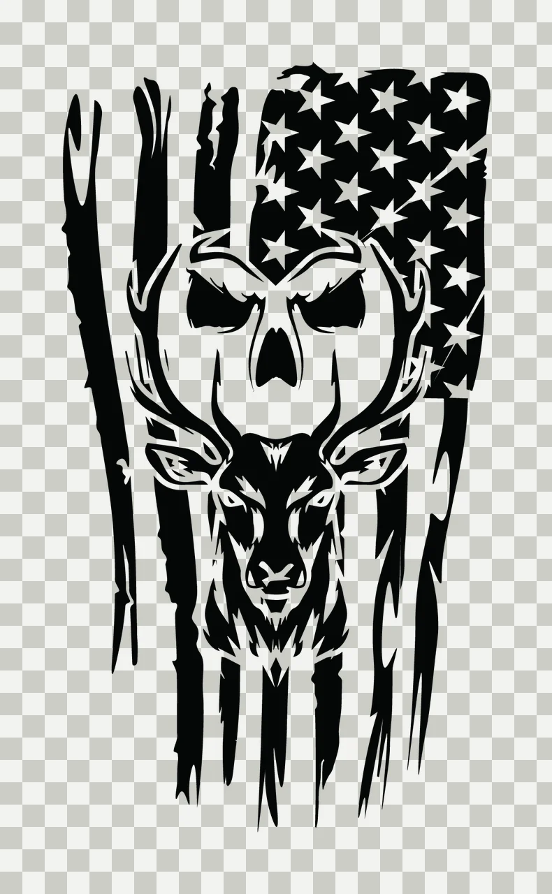 Deer Distressed American Flag Skull Graphic centered stars transparency and detail preview thumbnail