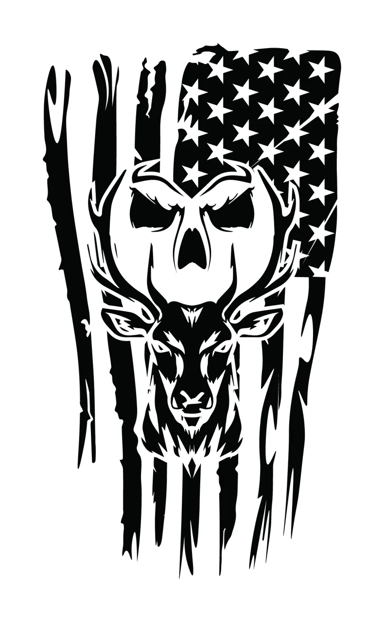 Deer Distressed American Flag Skull Graphic centered stars