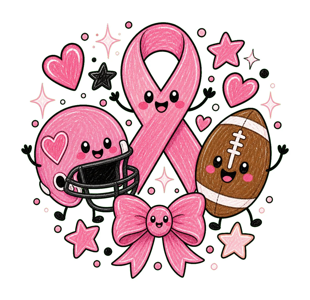 Tackle Breast Cancer Cute Football Awareness Design Ribbon