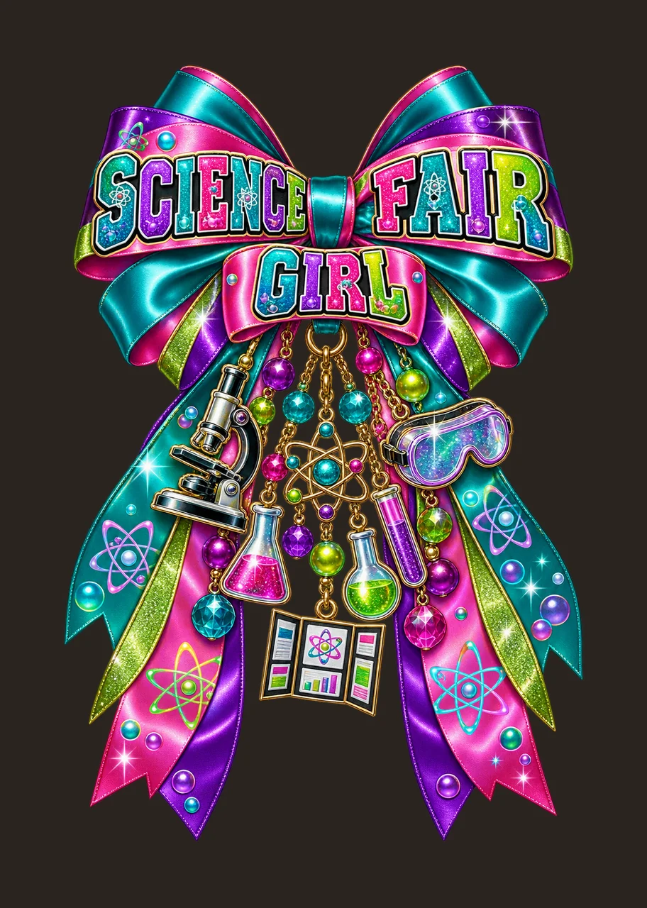 Science Fair Girl Bow Charm PNG, Coquette Ribbon Sublimation, Transparent Digital Download contrast preview thumbnail