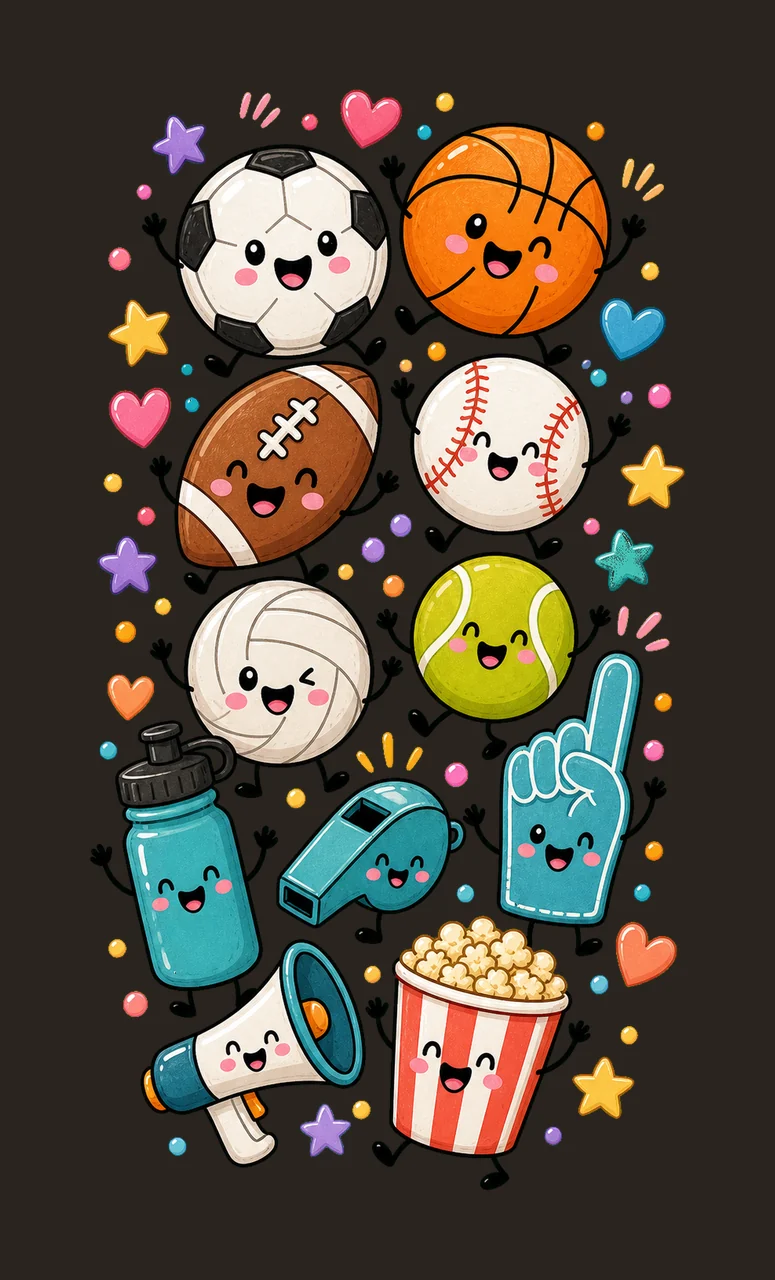 Cute Sports Balls Soccer Game Day Doodle Variation D contrast preview thumbnail