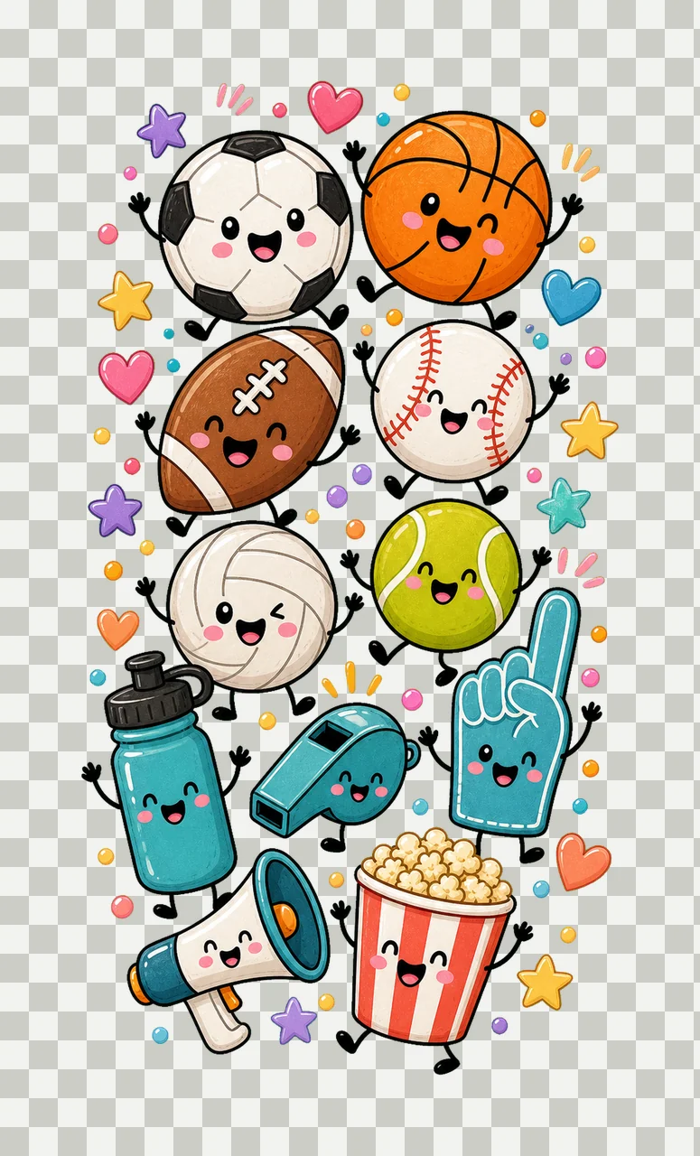Cute Sports Balls Soccer Game Day Doodle Variation D transparency and detail preview thumbnail