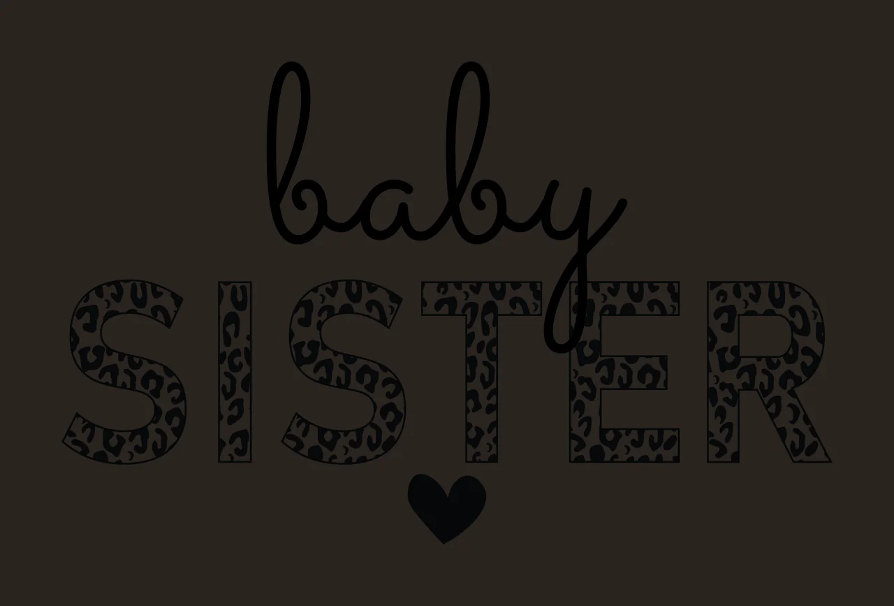 Baby Sister Text With Small Heart letter black white and lettering contrast preview thumbnail