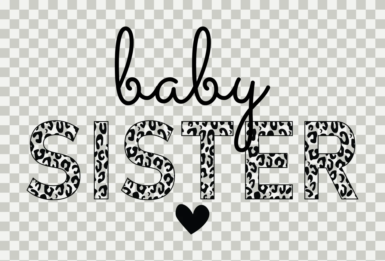 Baby Sister Text With Small Heart letter black white and lettering transparency and detail preview thumbnail