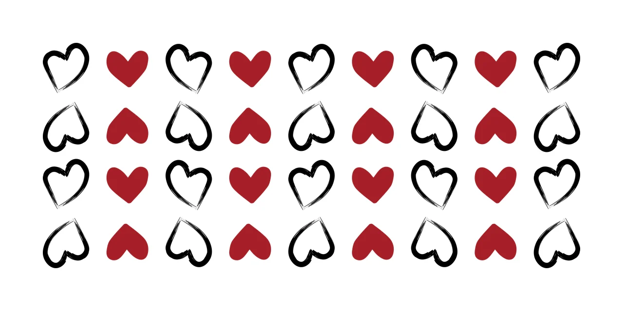 Can Glass Wrap Heart Shape Grid Pattern hand drawn black white