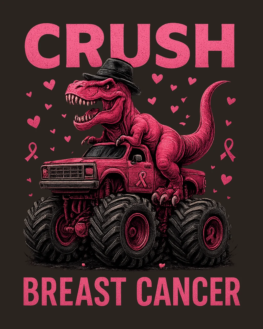 Crush Breast Cancer Dinosaur Monster Truck Rex Warrior contrast preview thumbnail