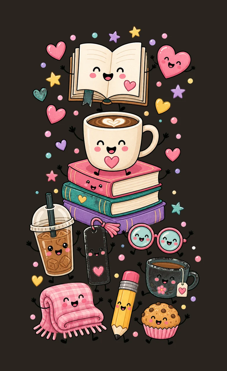 Books and Coffee Characters Doodle Cute Happy Variation A contrast preview thumbnail