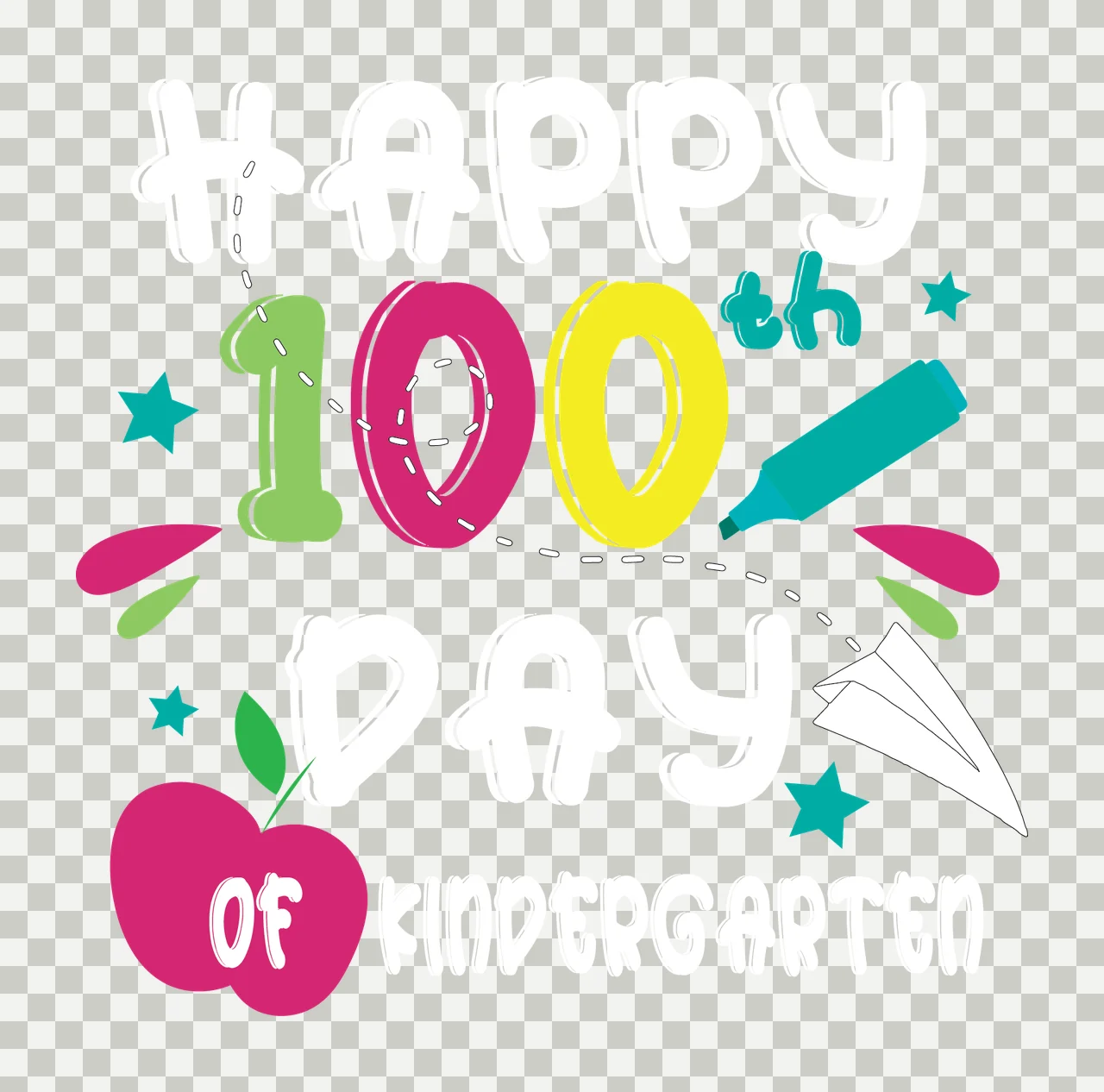 Happy 100Th Day Kindergarten Black Text inscription Celebrating transparency and detail preview thumbnail