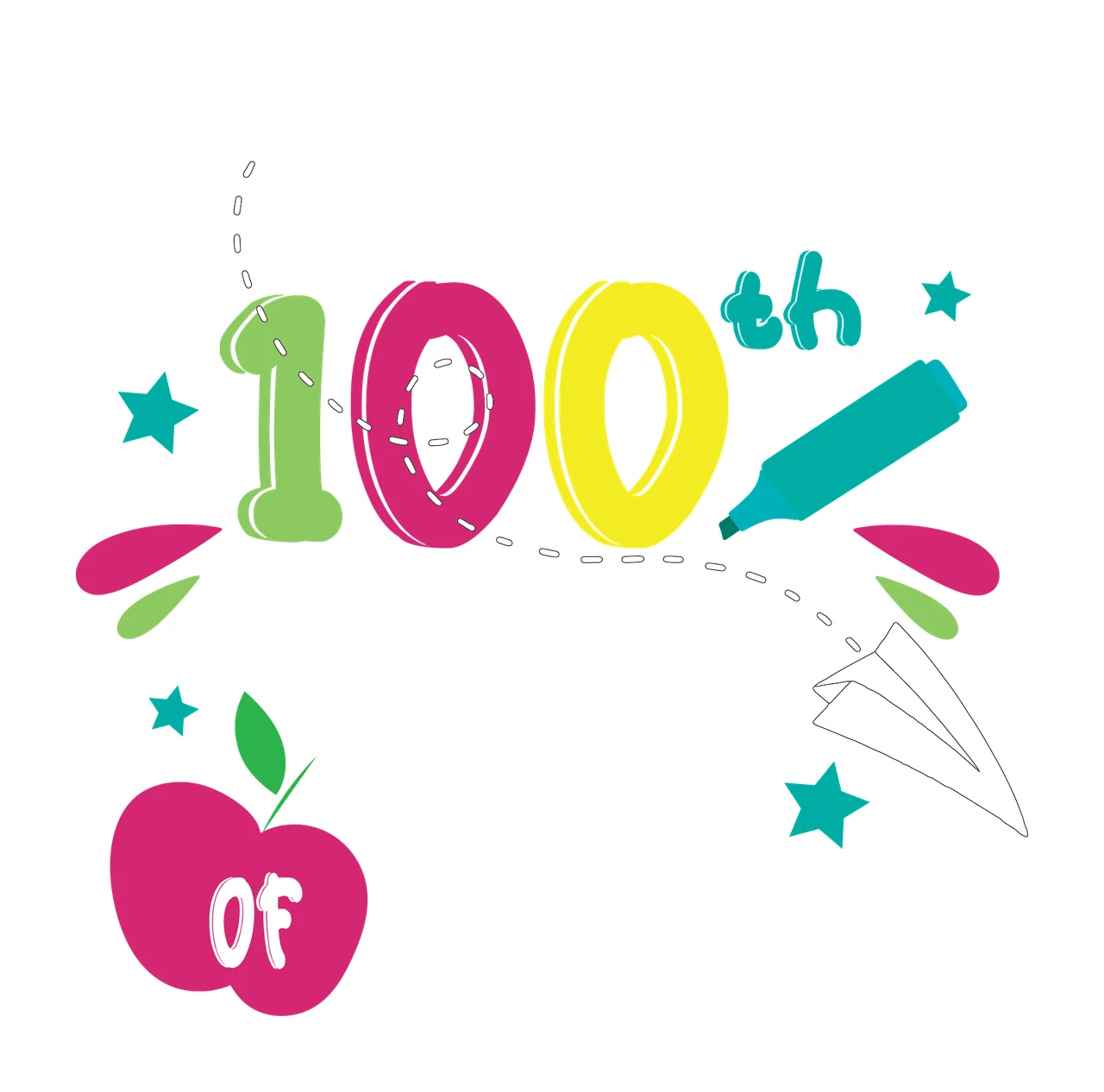 Happy 100Th Day Kindergarten Black Text inscription Celebrating