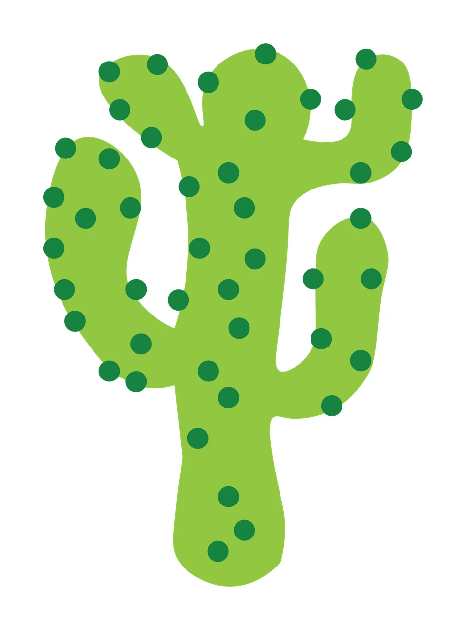 Stylized green cactus with dark green circular dots Illustration in white