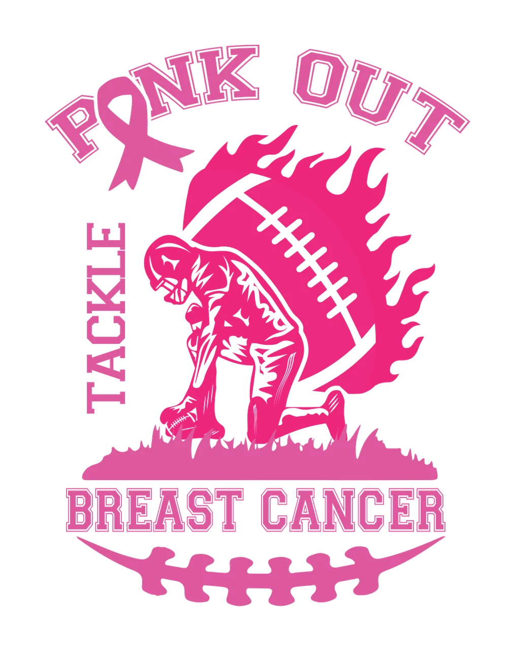 Cancer Football Ribbon burning player black white flame awareness
