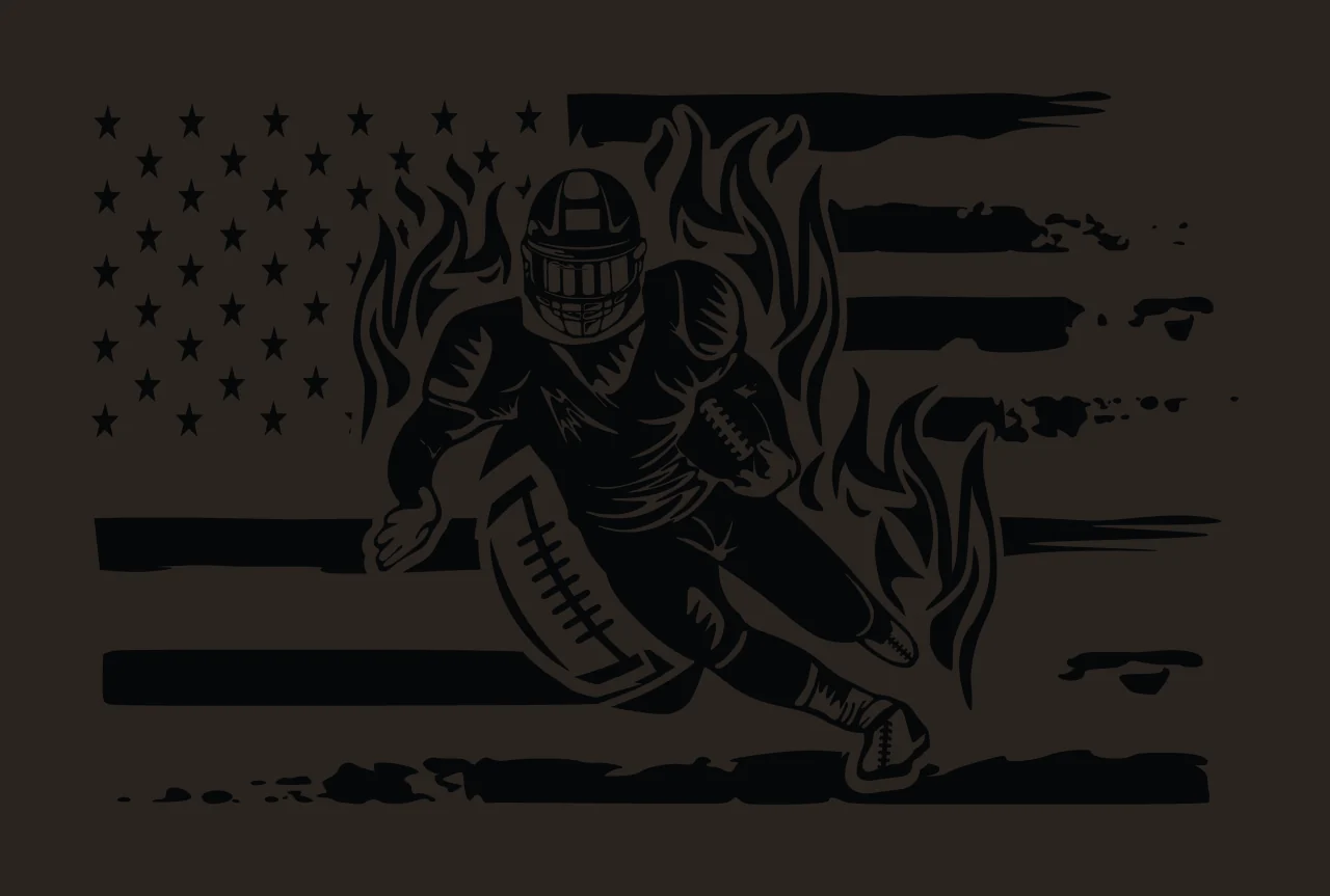 Football Flag American With Flaming Player running ball flames contrast preview thumbnail