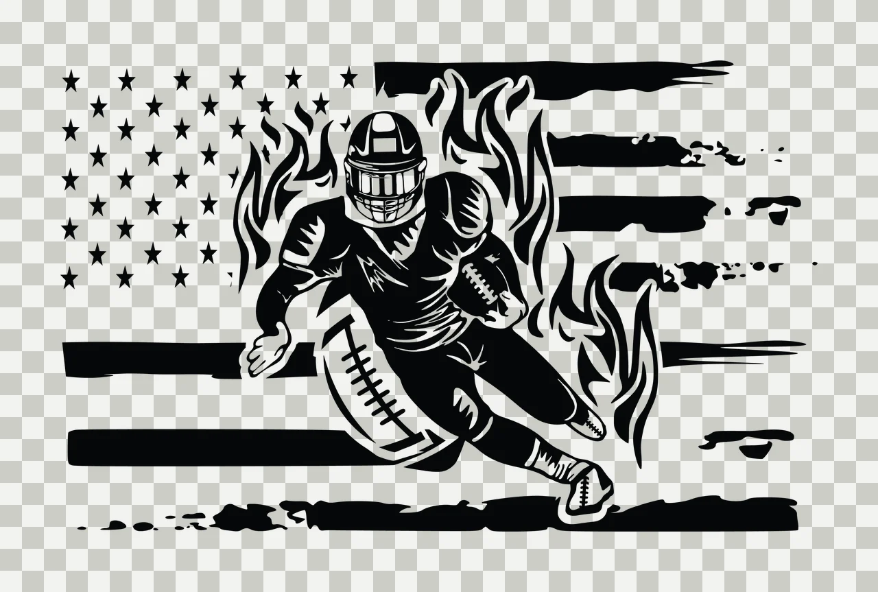 Football Flag American With Flaming Player running ball flames transparency and detail preview thumbnail