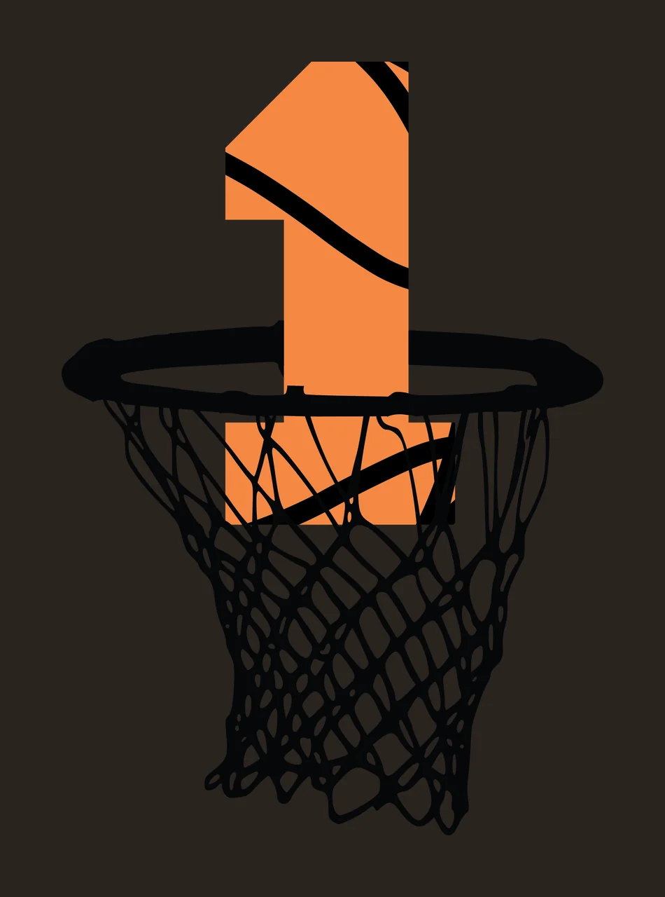 Basketball Number 1 Black Silhouette Of One Inside hoop net contrast preview thumbnail