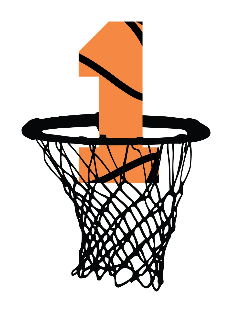 Basketball Number 1 Black Silhouette Of One Inside hoop net