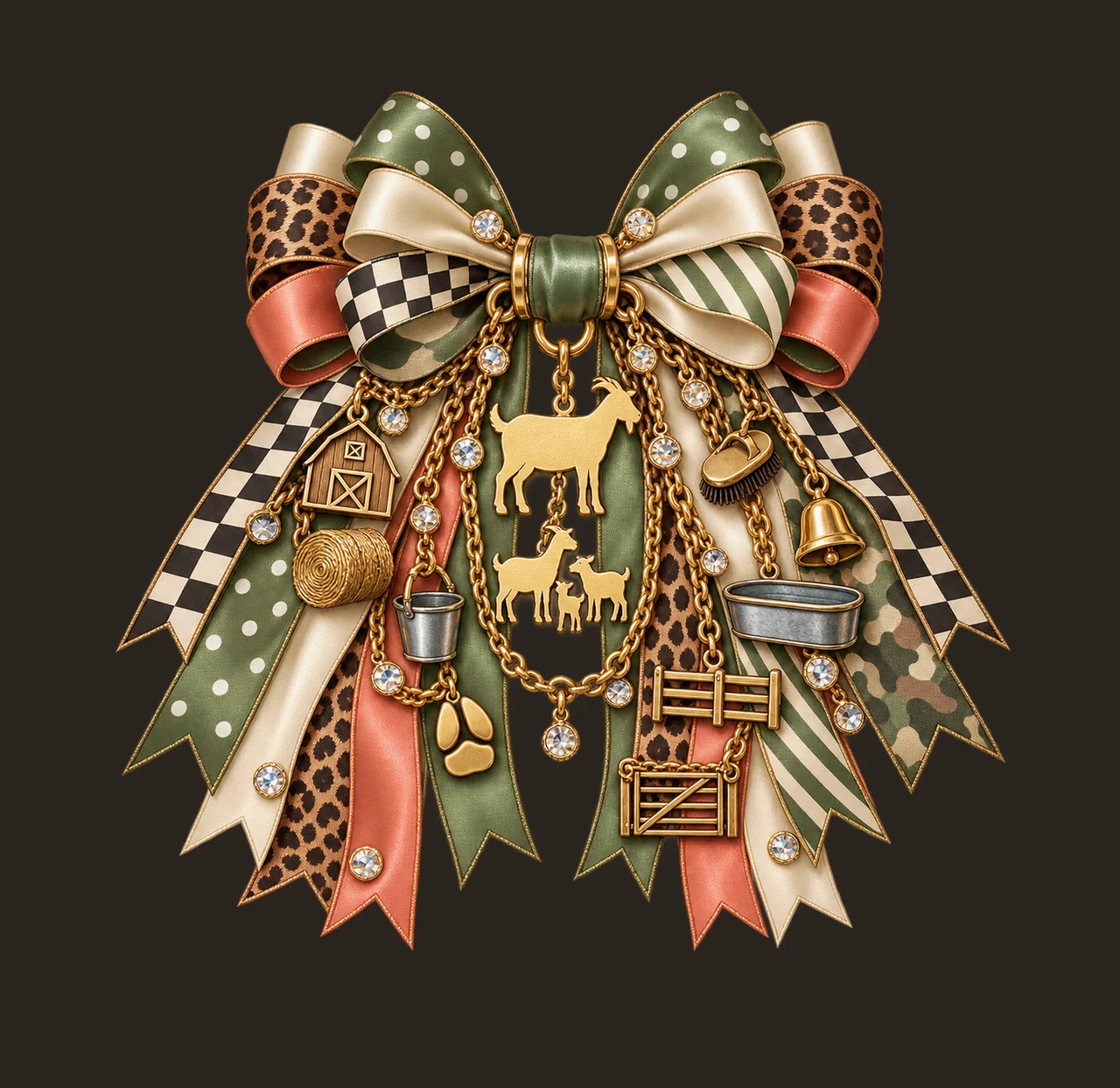 Goat Mom Bow Charm PNG, Gold Chain Charms, Transparent Sublimation Design, Digital Download contrast preview thumbnail