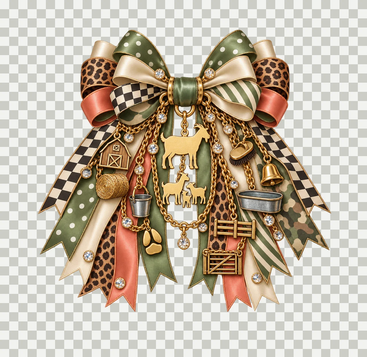 Goat Mom Bow Charm PNG, Gold Chain Charms, Transparent Sublimation Design, Digital Download transparency and detail preview thumbnail