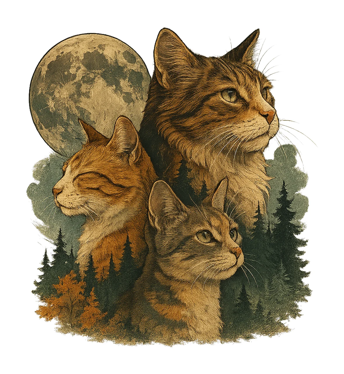 Vintage Cats 90s Style Grunge Retro Wildlife Sublimation