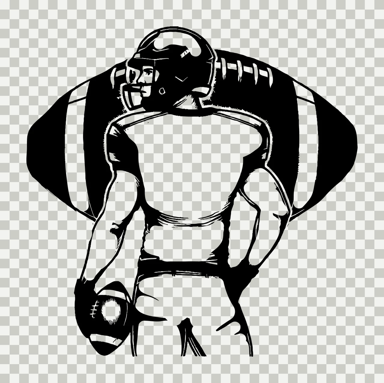 Football Player Player Ball Silhouette Holding a helmet black transparency and detail preview thumbnail