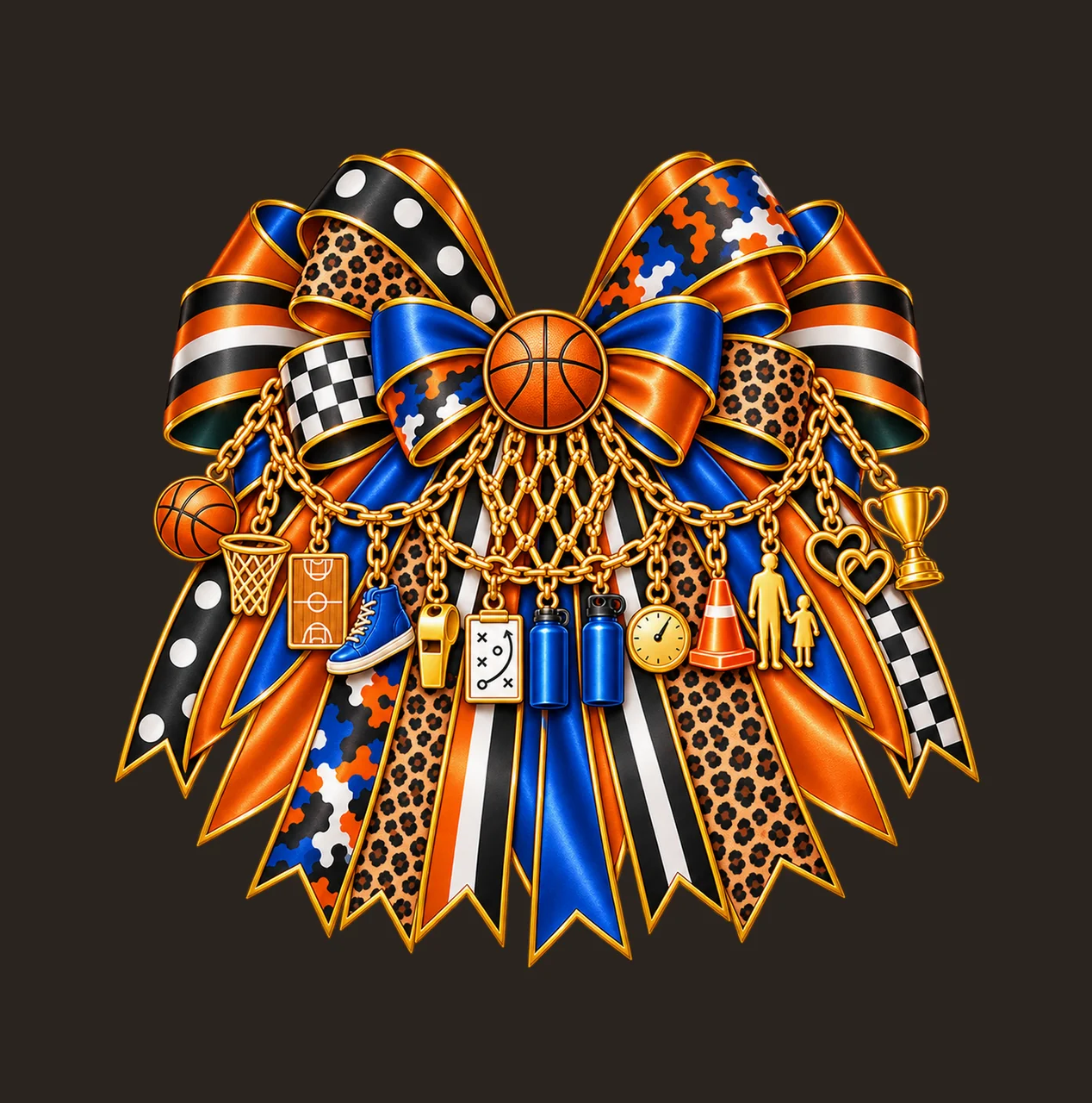 Basketball Dad Bow Charm PNG, Gold Chain Charms, Transparent Sublimation Design, Digital Download contrast preview thumbnail