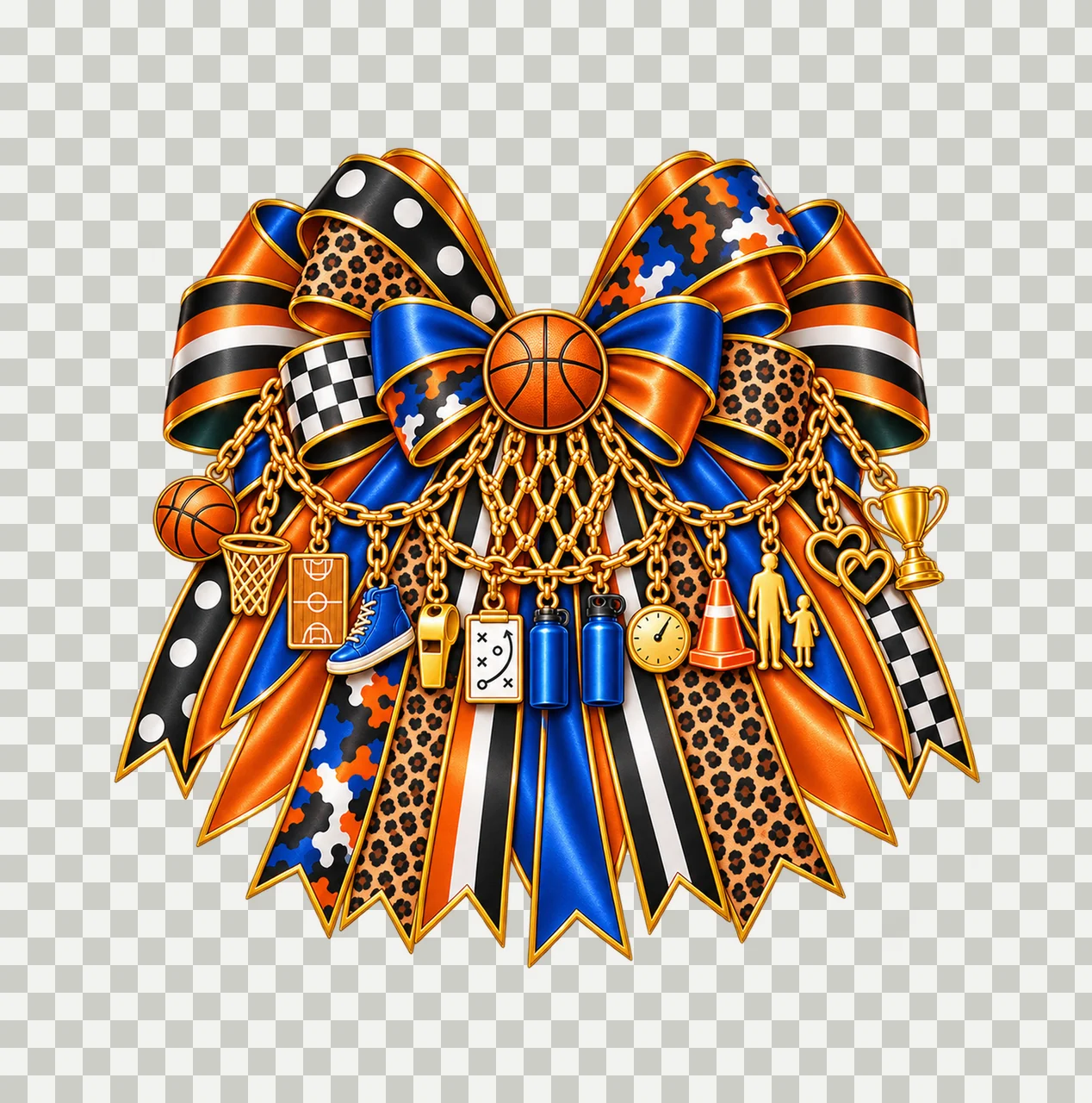 Basketball Dad Bow Charm PNG, Gold Chain Charms, Transparent Sublimation Design, Digital Download transparency and detail preview thumbnail