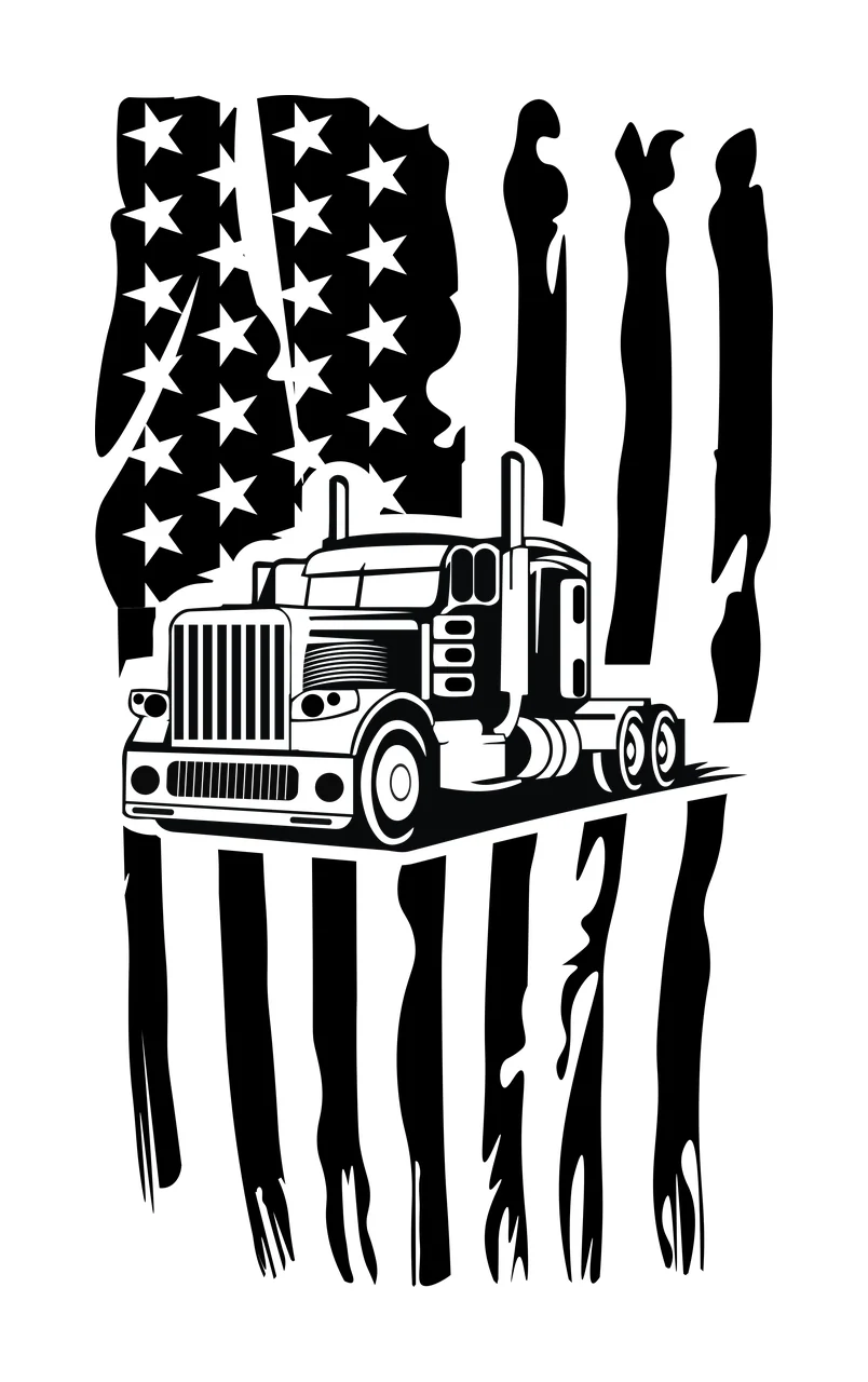 Semi Truck Flag Silhouette With American stars stripes distressed