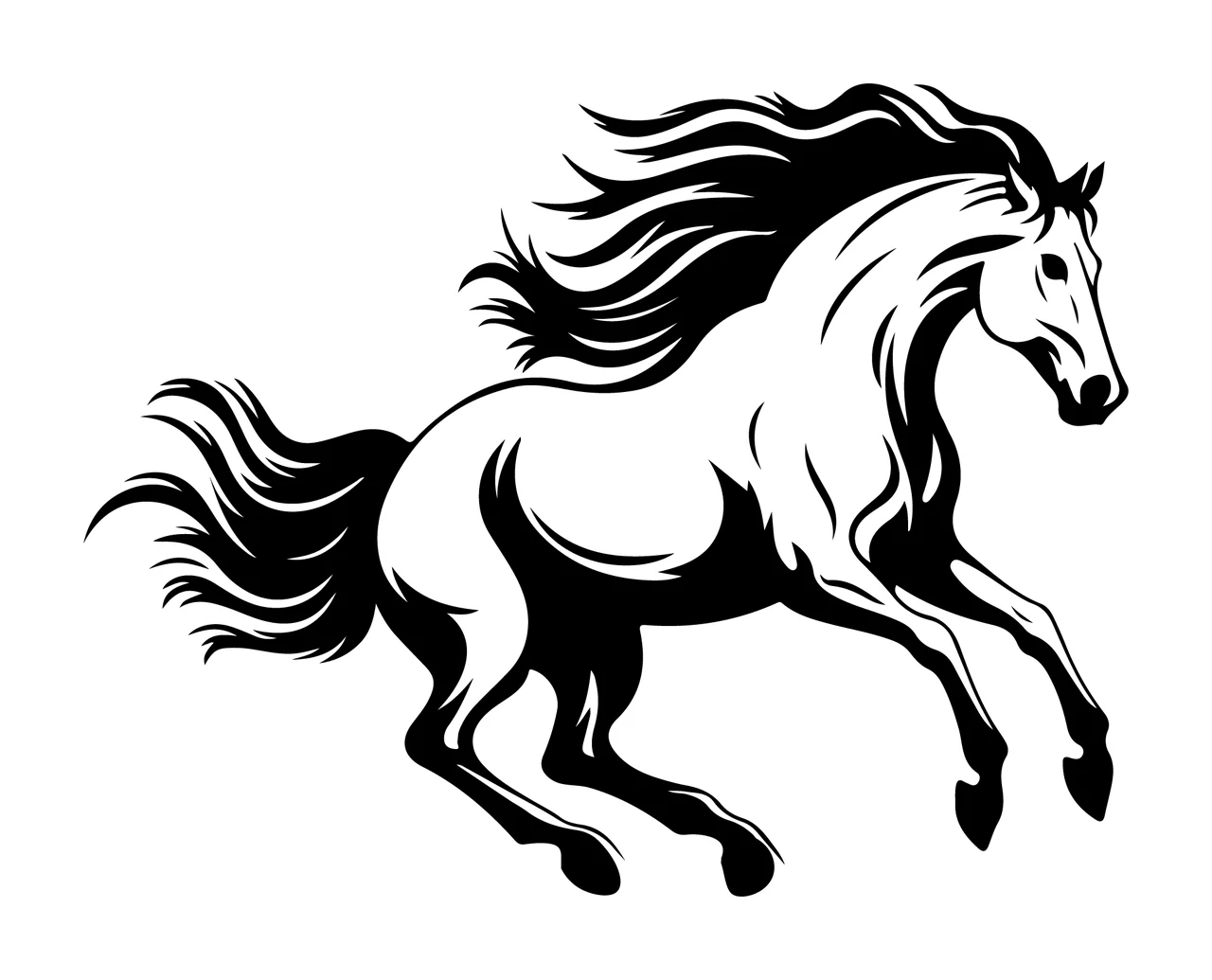 Horse Running With Flowing Mane tail hooves graphic illustration