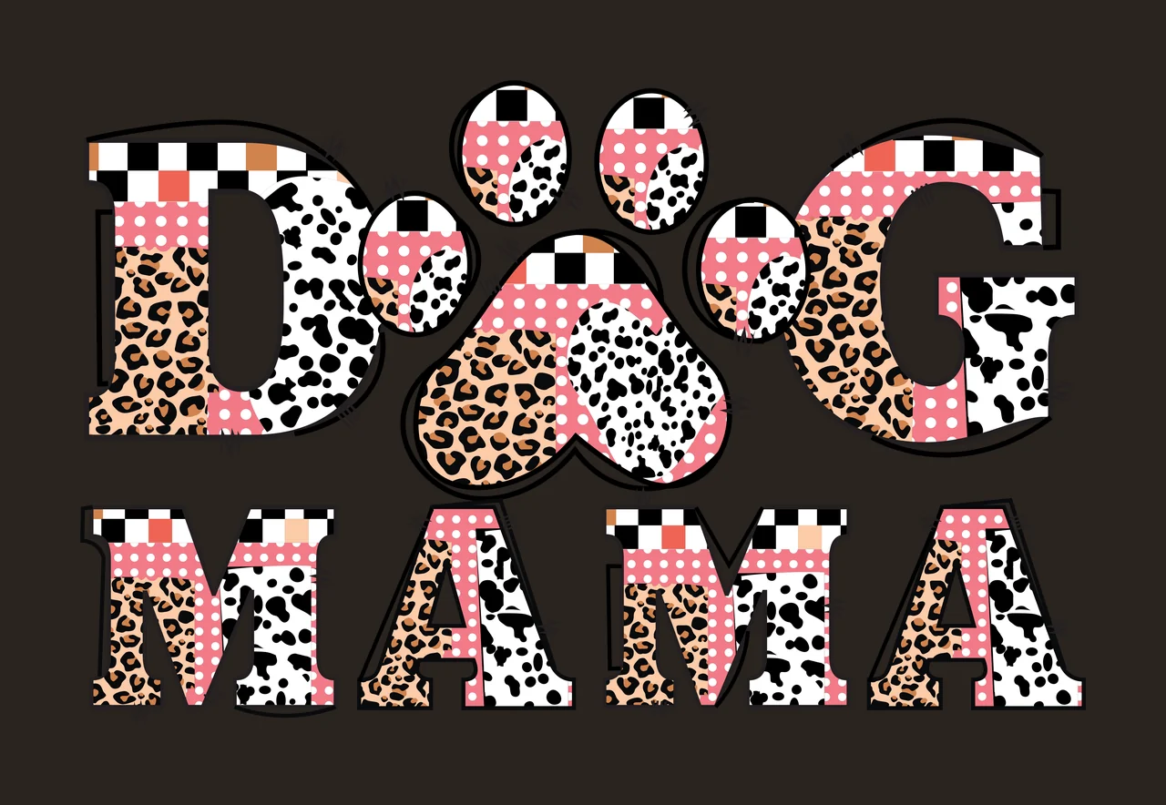 Dog Mama Typography Paw Print Motif Text and Decorate black contrast preview thumbnail
