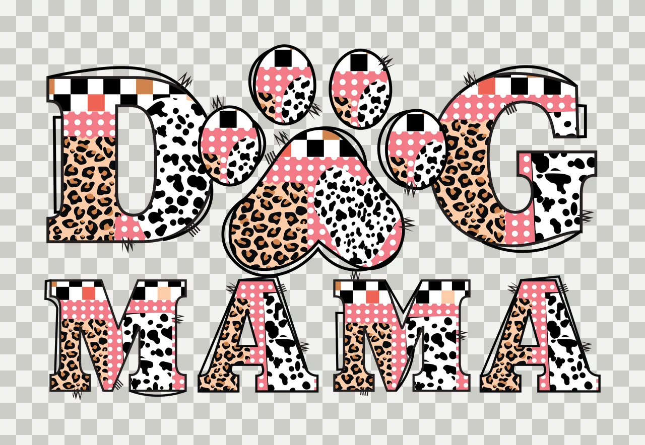 Dog Mama Typography Paw Print Motif Text and Decorate black transparency and detail preview thumbnail