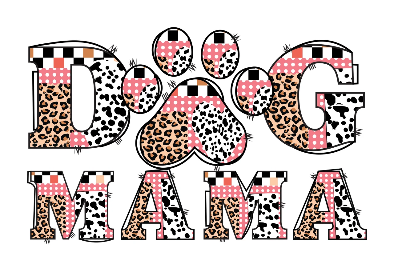 Dog Mama Typography Paw Print Motif Text and Decorate black