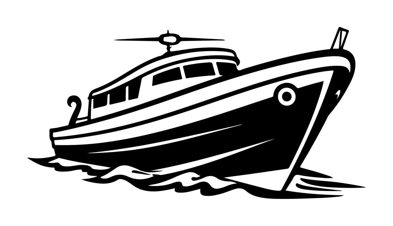 Ship Small Boat Moving Forward Angle hull cabin waves mast