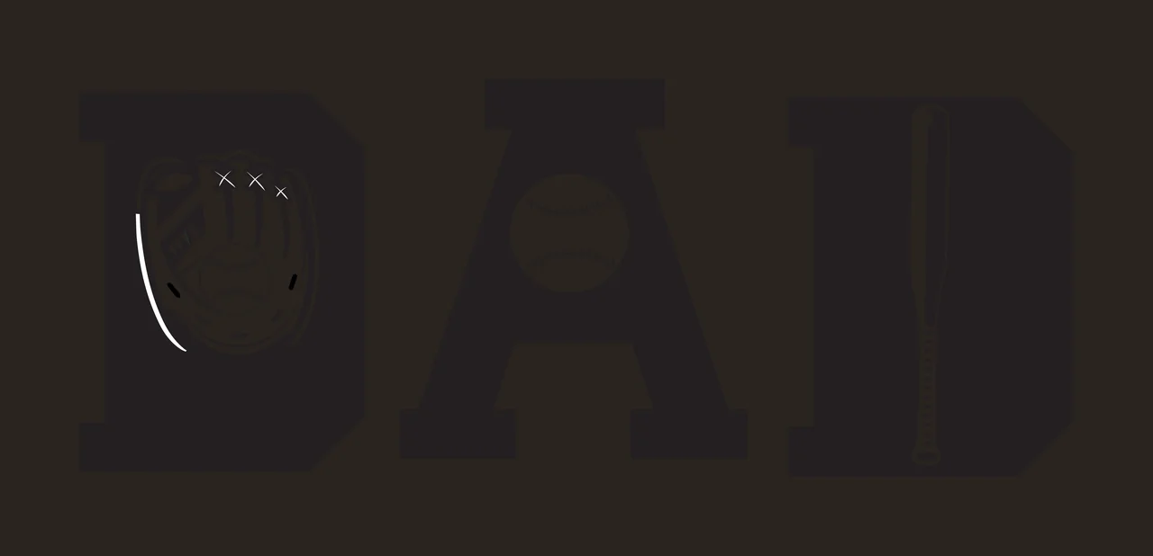 Baseball Dad Bold Typography Design with Baseball Glove Ball and Bat Silhouettes Inside the Letters on Plain White Background contrast preview thumbnail