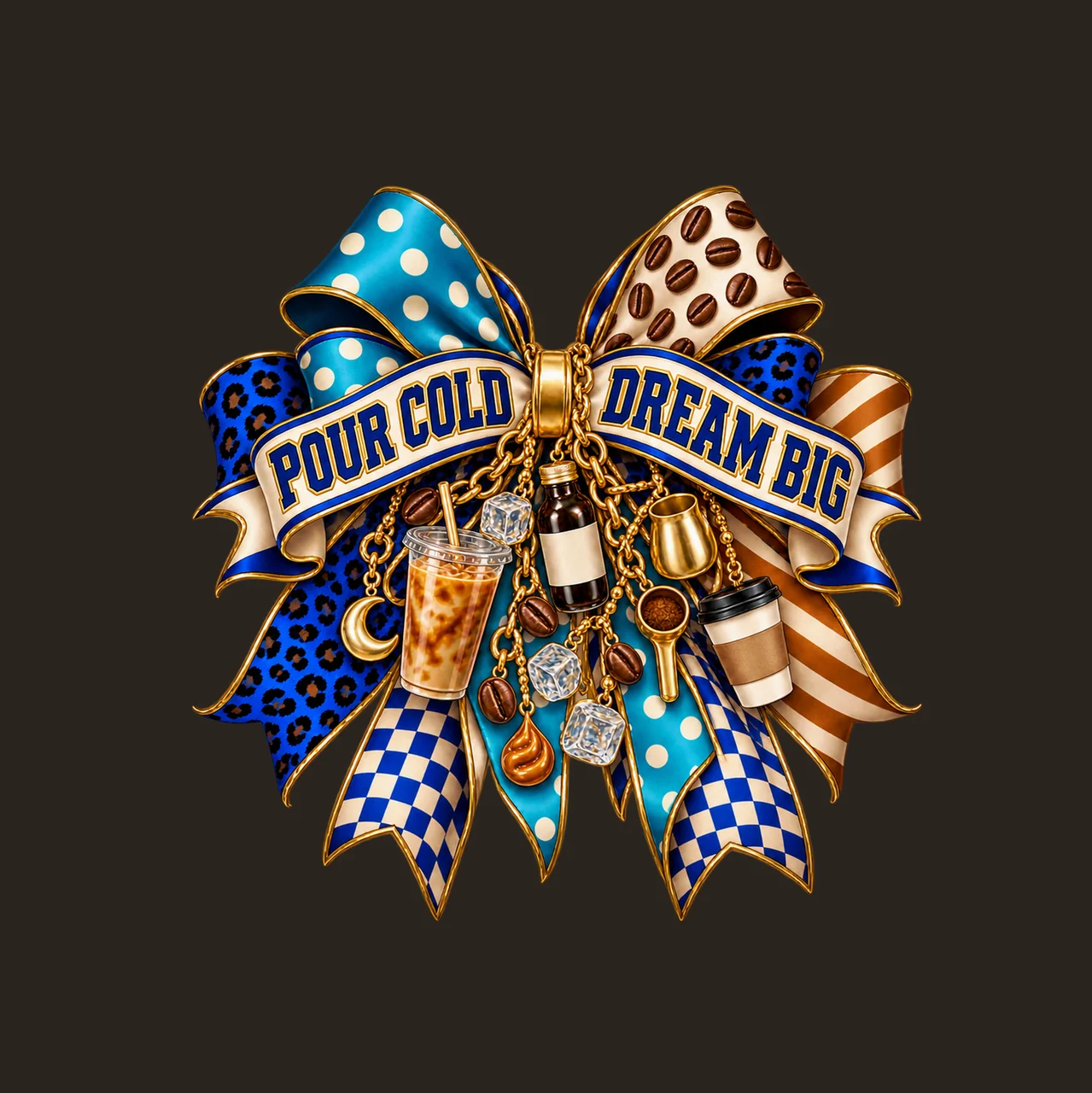 Pour Cold Dream Big Bow Charm PNG, Iced Coffee Quote Clipart, Transparent Sublimation Digital Download contrast preview thumbnail