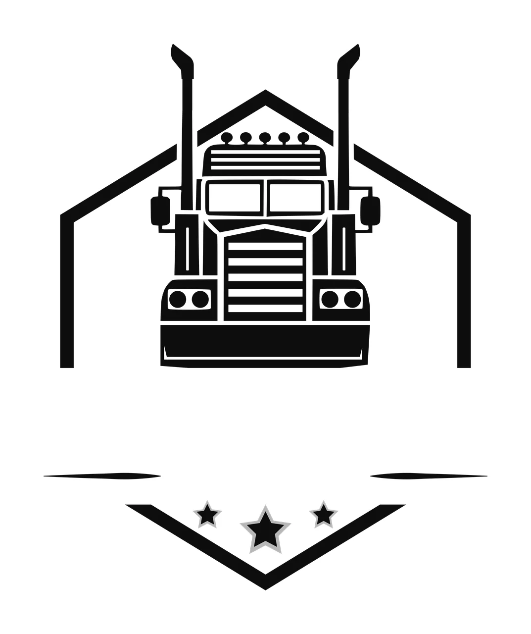 Black Truck Silhouette Inside Frame Above Shield stars white