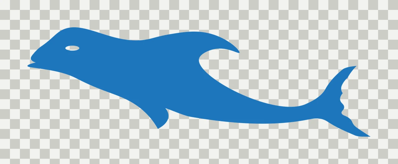 Silhouette Design of Dolphin with fin, tail, eye and marine mammal in blue and white transparency and detail preview thumbnail