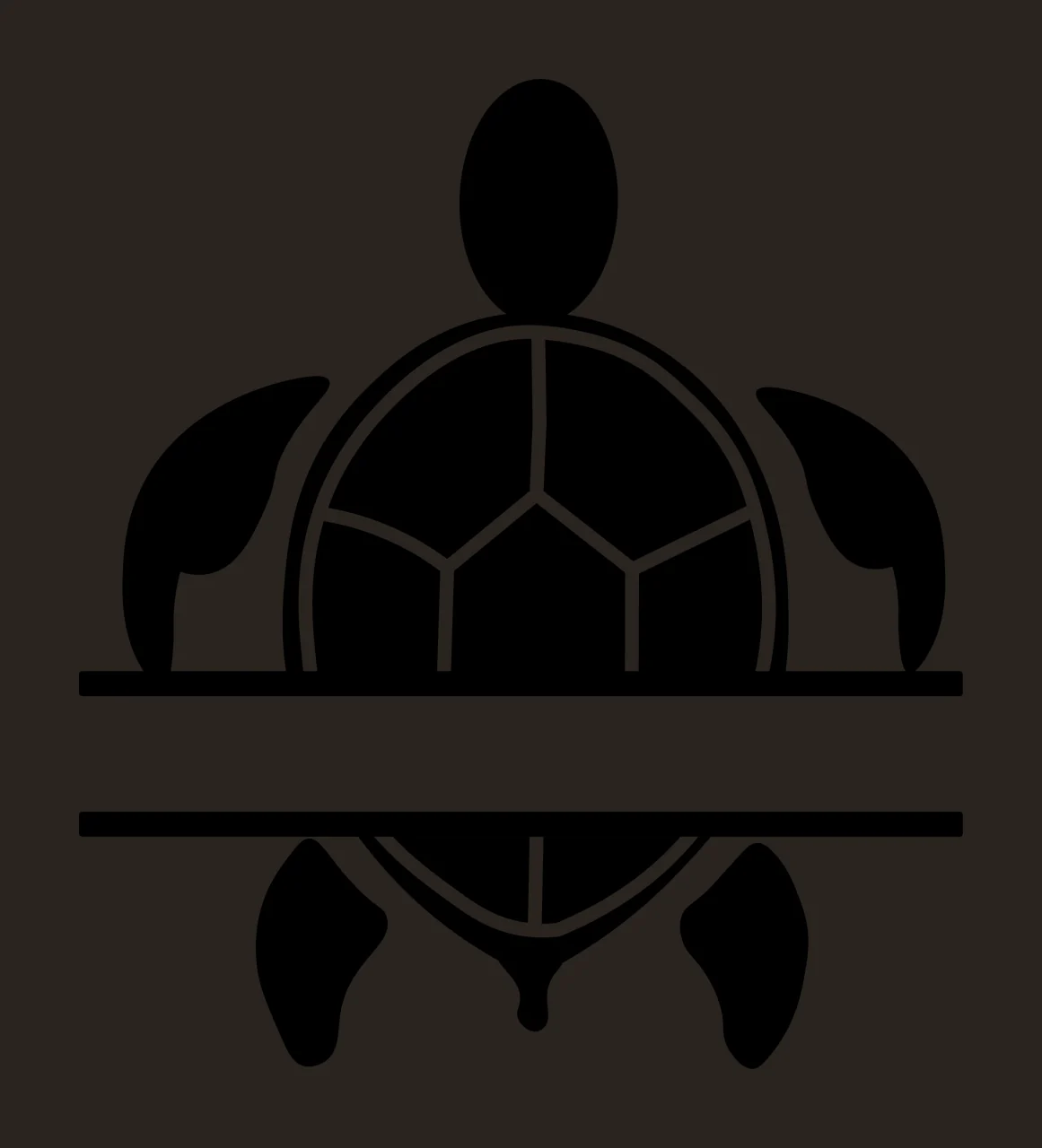 Silhouette Design of Sea turtle with geometric shell pattern, flippers, head and tail in black and white contrast preview thumbnail