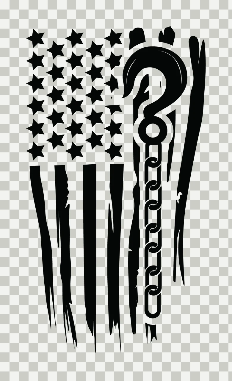 Flag Hook And Chain American hanging silhouette black white transparency and detail preview thumbnail