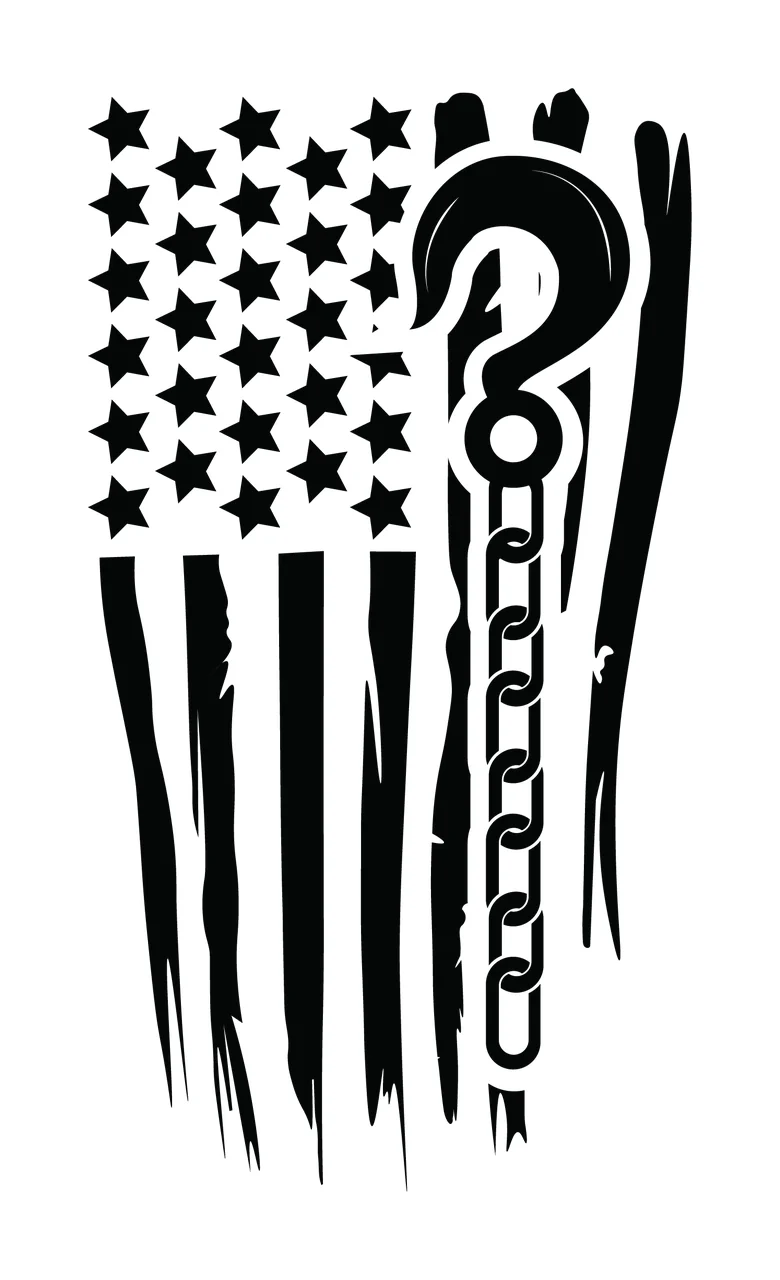 Flag Hook And Chain American hanging silhouette black white