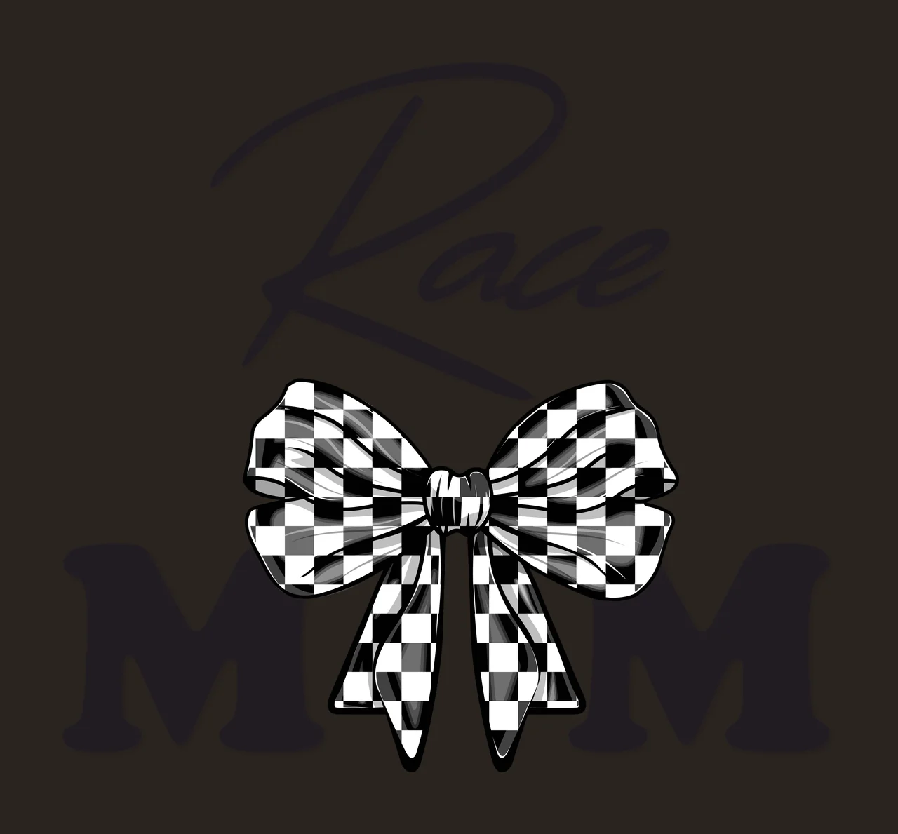 Race MOM Text with Central Bow Lettering Typographic Black and White Typography Label Ribbon Design contrast preview thumbnail