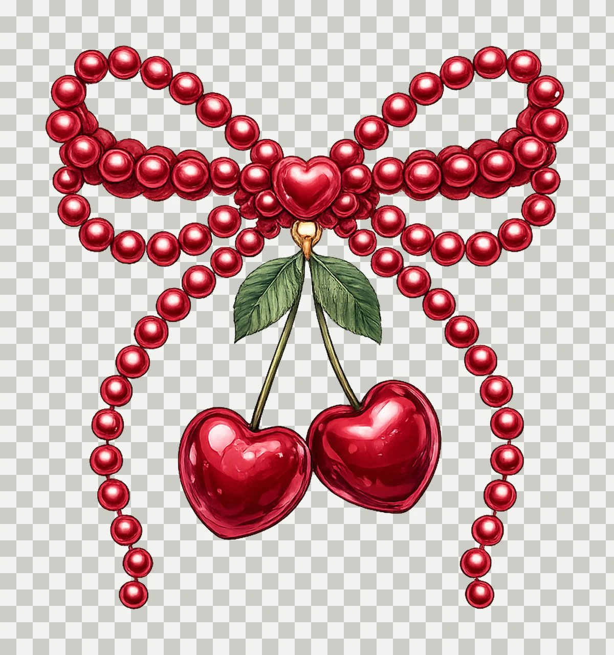 Cherry Coquette Pearl Bow Summer Fruit Sublimation Preppy transparency and detail preview thumbnail