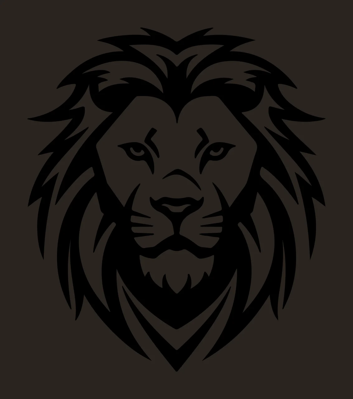Lion Head Silhouette Portrait facing forward mane black white contrast preview thumbnail