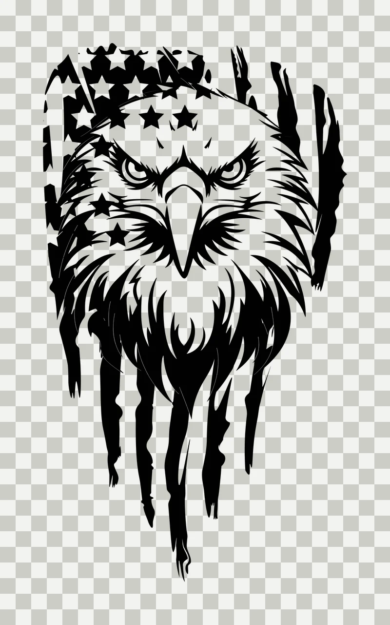 Eagle Flag Head On Distressed layered stars stripes black white transparency and detail preview thumbnail