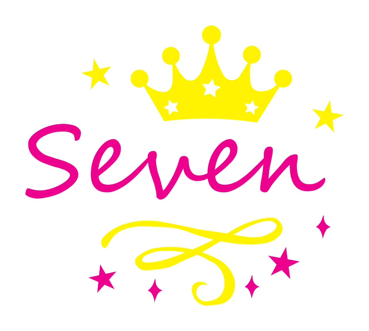 Seven Crown Stars And Script floating swirl black white decorative