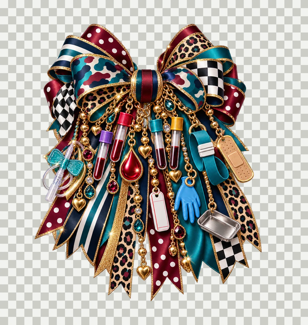 Phlebotomist Bow Charm PNG, Themed Gold Chain Charms, Coquette Ribbon Sublimation Design, Transparent Digital Download transparency and detail preview thumbnail