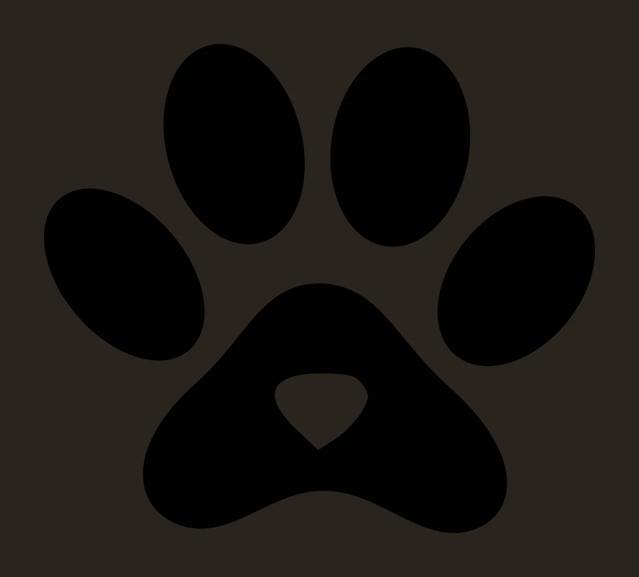 Paw print silhouette Illustration with black paw print and white heart-shaped pad contrast preview thumbnail
