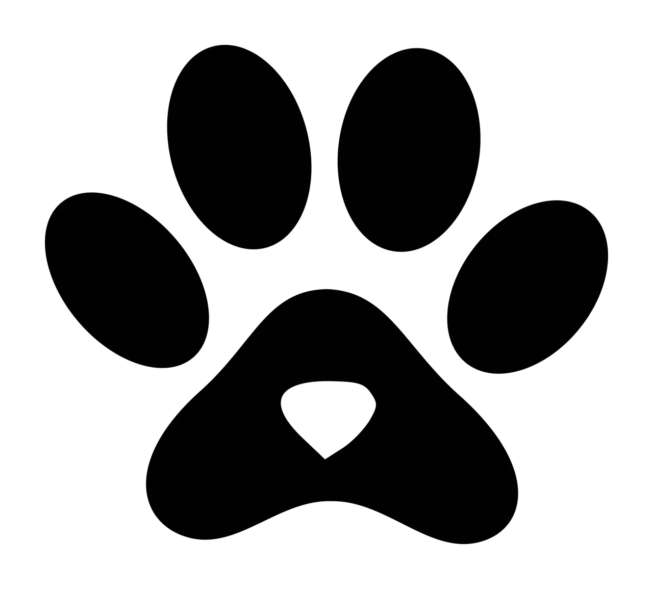 Paw print silhouette Illustration with black paw print and white heart-shaped pad