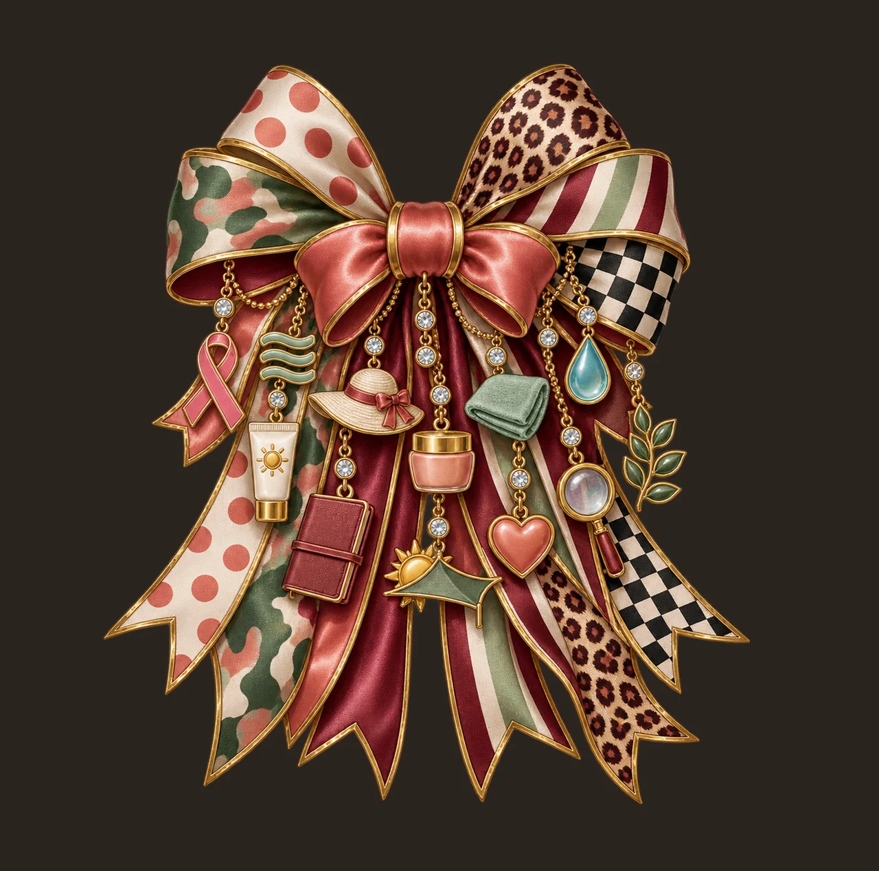 Rosacea Awareness Bow Charm PNG, Gold Chain Charms, Transparent Sublimation Design, Digital Download contrast preview thumbnail