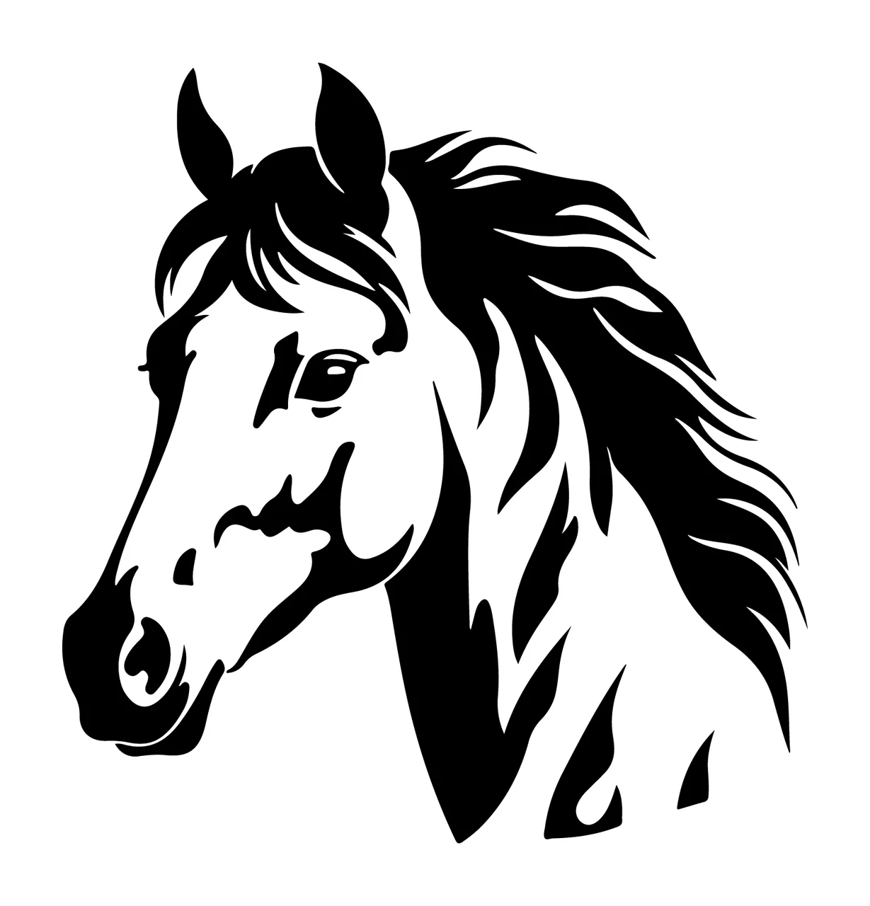 Horse Head Black Profile Illustration mane line art white animal