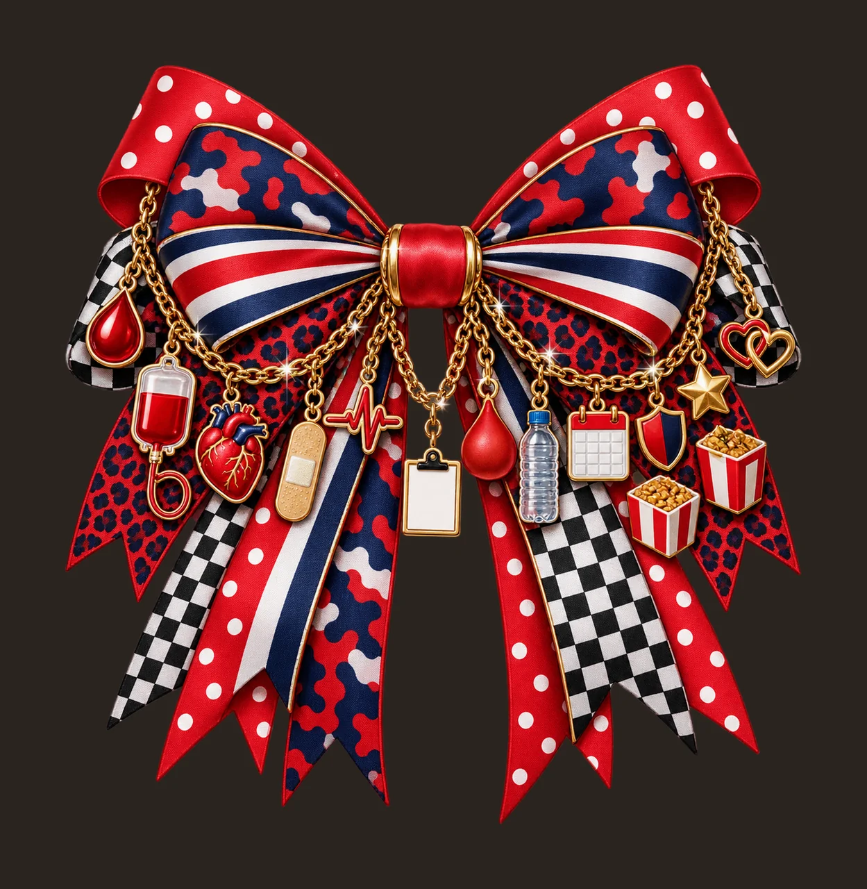 Blood Donor Bow Charm PNG, Blood Drop Donation Bag Heart and Bandage Charms, Awareness Sublimation Design, Transparent Download contrast preview thumbnail